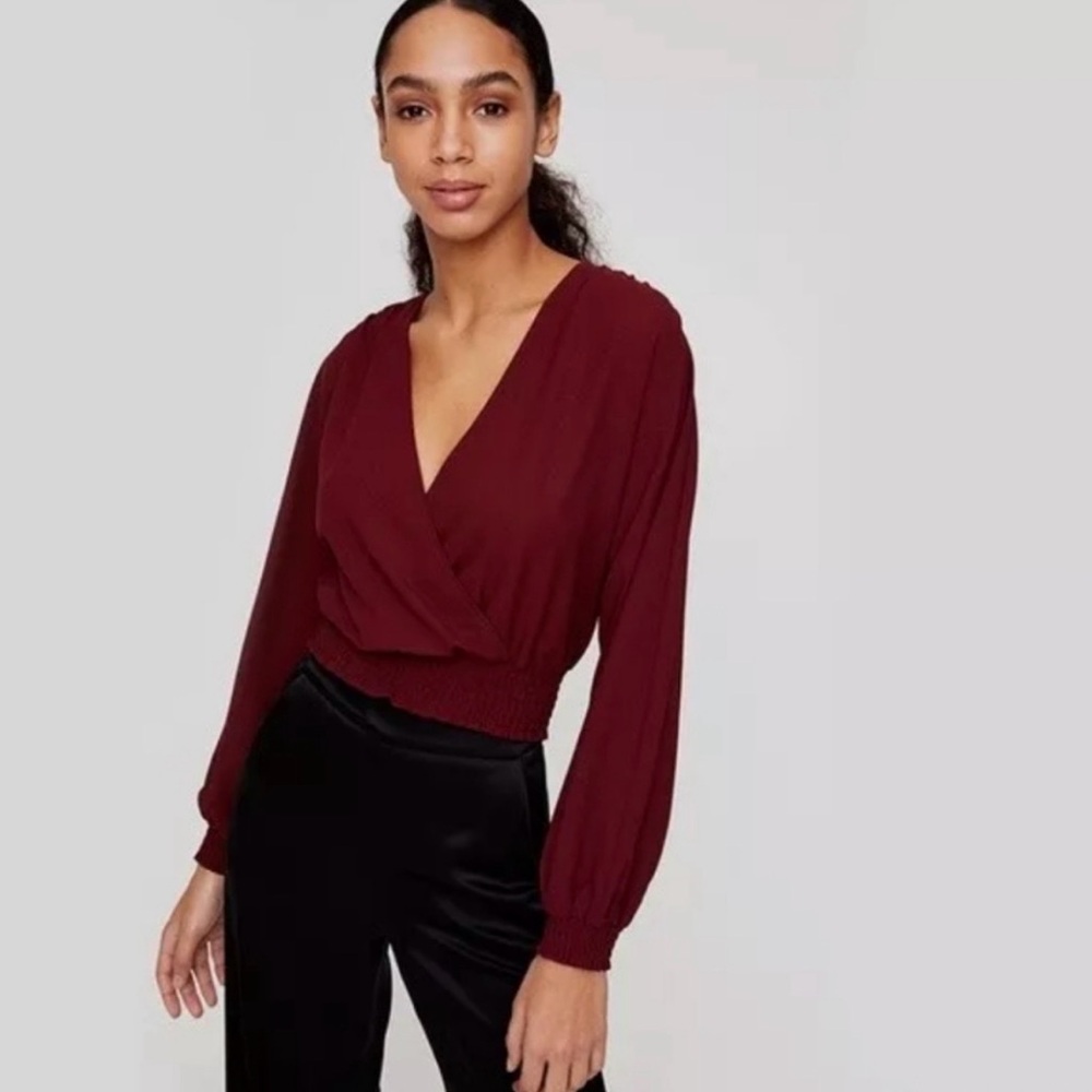 2 for $20, 4 for $35 Wilfred Reign Deep Red Wrap Blouse